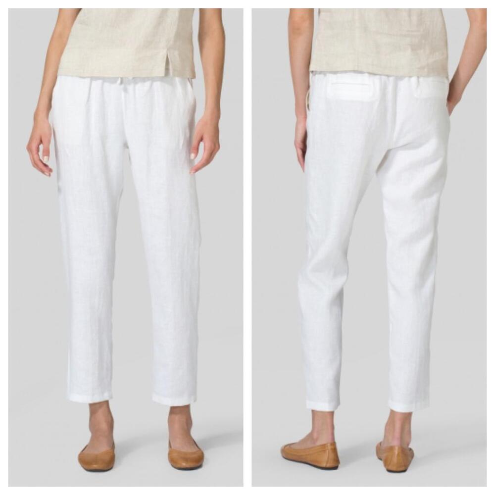 Vivid Women's Linen Pant Low Rise Slim Ankle White SZ XS Pull On Pre Shrunk